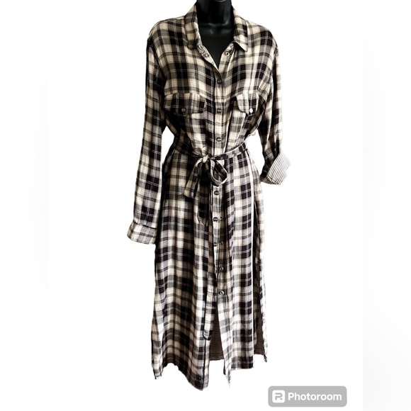 💖💖 SANCTUARY Flannel Snap-Front Long Sleeve Shirt Duster Size L - Picture 2 of 10